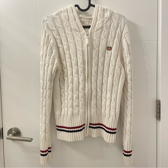 White Cable Knit Zip-Up Hoodie - Picture 7 of 7